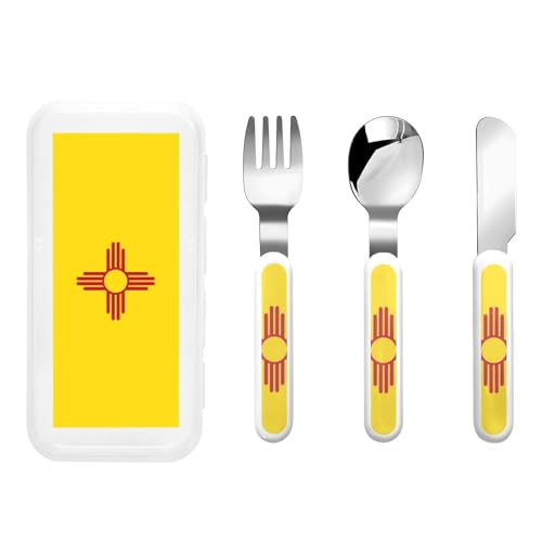 Flagge von New Mexico Kindergeschirr 3-teiliges Set Wiederverwendbares Messer, Gabel und Löffel Besteck Set, Tragbares Kindergeschirr Lebensmittelschutz Geschirr von WZYCWB