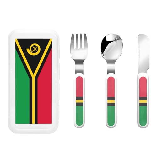 Flagge von Vanuatu Kindergeschirr 3-teiliges Set, wiederverwendbares Messer, Gabel und Löffel Besteckset, tragbares Kindergeschirr zum Schutz von Lebensmitteln Flagge von Vanuatu Kindergeschirr 3-teiliges Set, wiederverwendbares Messer, Gabel und Löffel Besteckset, tragbares Kindergeschirr zum Schutz von Lebensmitteln von WZYCWB