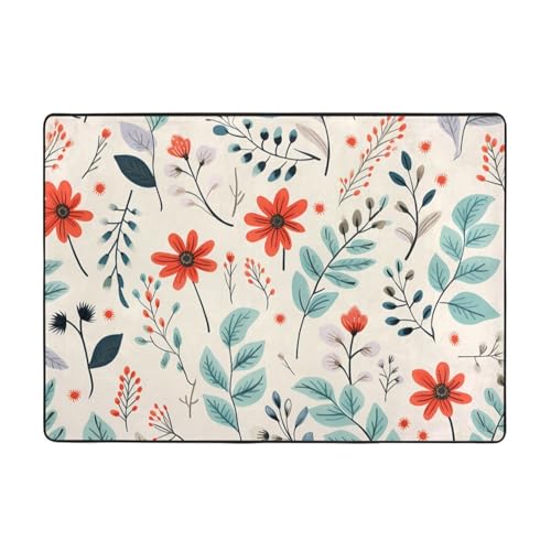 Flanell-Teppich mit Blumenmuster, 203,2 x 147,3 cm, für Schlafzimmer, Nachttisch, Wohnzimmer, Couchtisch, Arbeitszimmer, dekorative Matte von WZYCWB