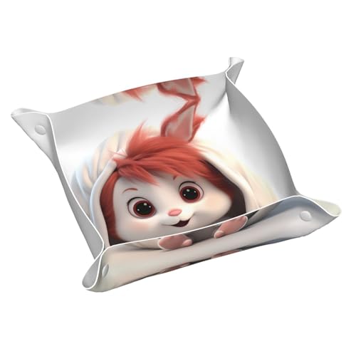 Fluffy Bunny Kleine bedruckte Leder-Aufbewahrungsbox für den Schreibtisch, multifunktional, personalisierbar von WZYCWB