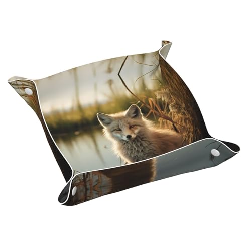 Fox in The Water Schreibtisch-Aufbewahrungsbox aus bedrucktem Leder, mittelgroß, multifunktional, personalisierbar von WZYCWB