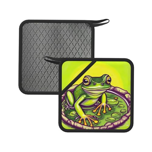 Frosch im Teich, quadratische Silikon-Anti-Verbrühungsmatte, 18 cm, geeignet für Bratpfannen, Öfen, Grills, Tee-Sets, 2 Stück Frosch im Teich, quadratische Silikon-Anti-Verbrühungsmatte, 18 cm, geeignet für Bratpfannen, Öfen, Grills, Tee-Sets, 2 Stück von WZYCWB