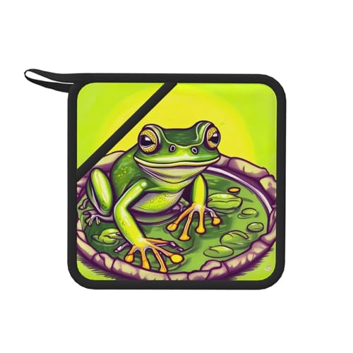 Frosch im Teich, quadratische Silikon-Anti-Verbrühungsmatte, 18 cm, geeignet für Bratpfannen, Öfen, Grills, Teesets, 1 Stück Frosch im Teich, quadratische Silikon-Anti-Verbrühungsmatte, 18 cm, geeignet für Bratpfannen, Öfen, Grills, Teesets, 1 Stück von WZYCWB