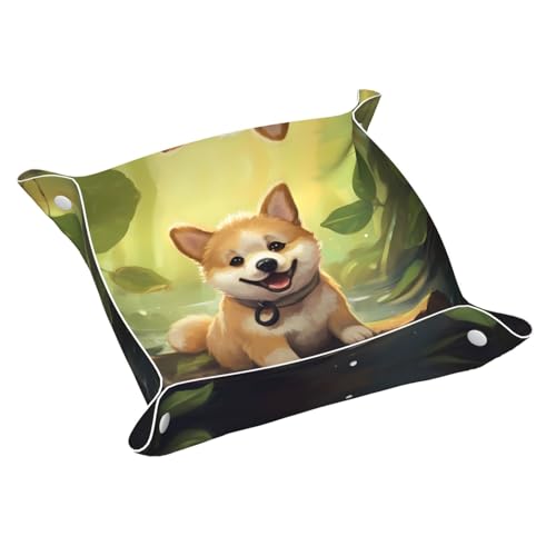 Funny Dog Kleine bedruckte Leder-Aufbewahrungsbox für den Schreibtisch, multifunktional, personalisierbar von WZYCWB