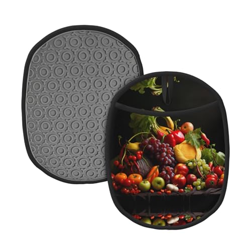 Gemüse und Obst, 2 Stück gemusterte Silikon-Topfmatte (1/2er-Pack), hochtemperaturbeständig und rutschfest, geeignet zum Grillen, Backen usw. von WZYCWB