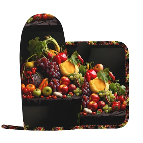 Gemüse und Obst Küchenhandschuhe und Wärmedämmungspad Set, geeignet für Grillabdeckungen und Speiseteller, perfekt für Grillabende und Bankette. von WZYCWB