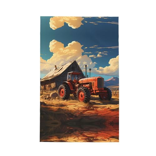 Geschirrtuch mit rotem Traktor, wiederverwendbar, superweich, saugfähig, schnell trocknend, Waffelreinigungstuch, 66 x 40 cm von WZYCWB