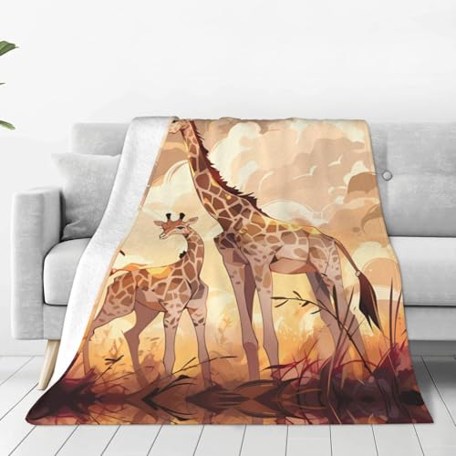 Giraffe Mutter und Kind, ultraweiche Micro-Fleece-Decke, 152,4 x 127 cm, geeignet für Bett, Sofa, Camping, kaltes Kino oder Reisen von WZYCWB
