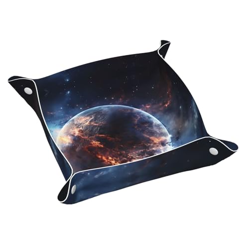 Glowing Planet Schreibtisch-Aufbewahrungsbox aus Leder, mittelgroß, multifunktional, personalisierbar von WZYCWB