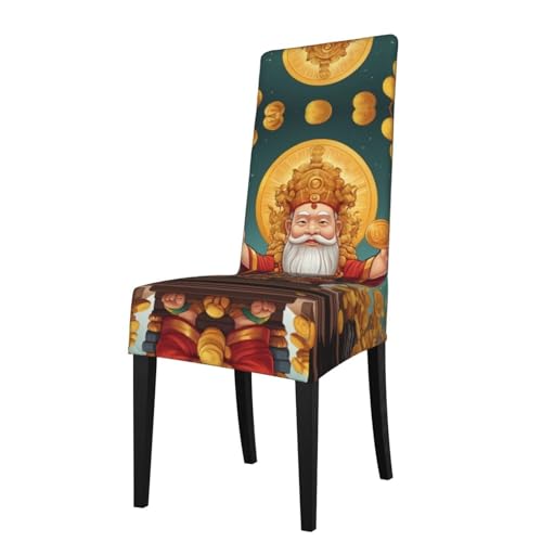 God of Wealth Cartoon-Stretch-Sitzbezug für Esszimmerstühle, Preacherstühle, Esszimmerstühle, abnehmbare Schutzhülle von WZYCWB
