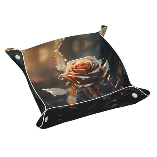 Golden Rose Schreibtisch-Aufbewahrungsbox aus Leder, mittelgroß, multifunktional, personalisierbar von WZYCWB