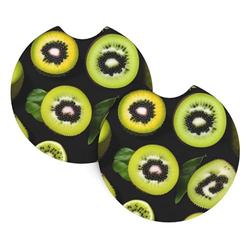 Grüne Kiwi-Auto-Innen-Untersetzer, 6,9 cm Durchmesser, saugfähige Untersetzer für Auto, Auto, LKW, SUV, 2 Stück von WZYCWB