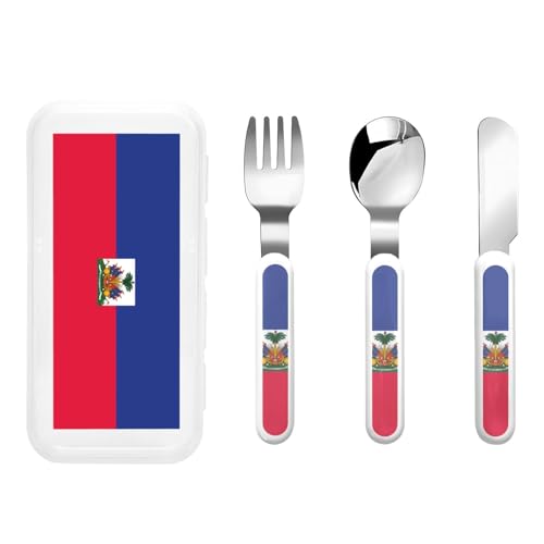 Haitianische Flagge Kindergeschirr 3-teiliges Set, wiederverwendbares Messer, Gabel und Löffel Besteckset, tragbares Kindergeschirr zum Schutz von Lebensmitteln von WZYCWB