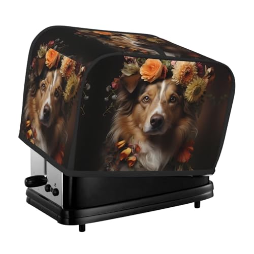 Hundemädchen mit Blumen Toaster-Abdeckung, geeignet für breite Schlitze, mit seitlicher Aufbewahrungstasche, leicht zu reinigen, staubdicht, geeignet für die Küche. von WZYCWB