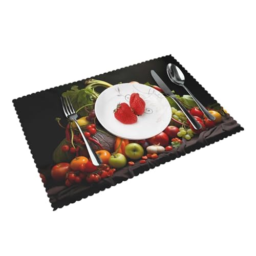 Leicht zu reinigende Tischsets für Gemüse und Obst, 30,5 x 45,7 cm, geeignet für Esszimmer, Terrassentisch, Küchen-Platzsets, 4 Stück von WZYCWB
