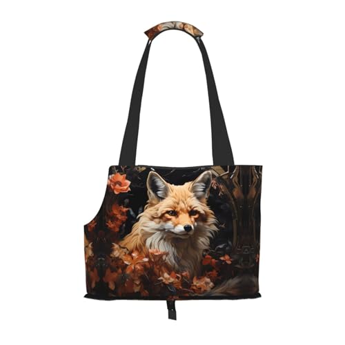 Leichte, atmungsaktive Reise-Umhängetasche für kleine Haustiere, WZYCWB Fuchs und Blumen bedruckte Haustier-Umhängetasche von WZYCWB