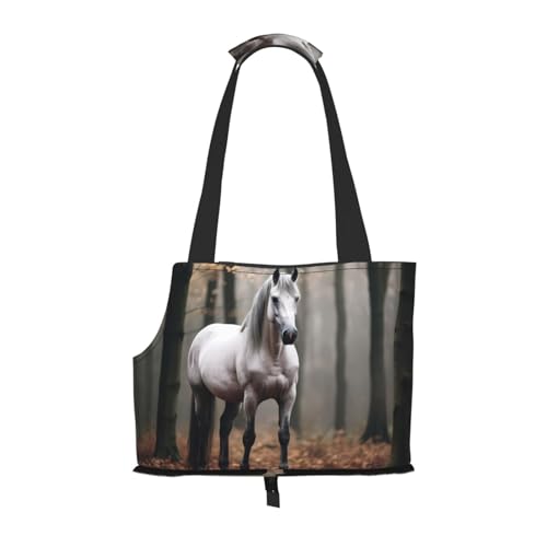 Leichte, atmungsaktive Reise-Umhängetasche für kleine Haustiere, WZYCWB Gray und White Horse bedruckte Haustier-Umhängetasche von WZYCWB