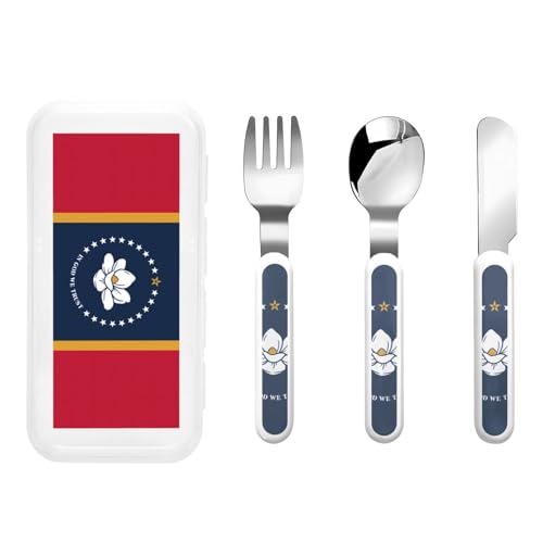 Mississippi Staatsflagge Kindergeschirr 3-teiliges Set, wiederverwendbares Messer, Gabel und Löffel Besteckset, tragbares Kindergeschirr zum Schutz von Lebensmitteln Mississippi Staatsflagge Kindergeschirr 3-teiliges Set, wiederverwendbares Messer, Gabel und Löffel Besteckset, tragbares Kindergeschirr zum Schutz von Lebensmitteln von WZYCWB