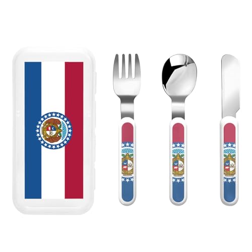 Missouri State Flag Kindergeschirr 3-teiliges Set, wiederverwendbares Messer, Gabel und Löffel Besteckset, tragbares Kindergeschirr zum Schutz von Lebensmitteln Missouri State Flag Kindergeschirr 3-teiliges Set, wiederverwendbares Messer, Gabel und Löffel Besteckset, tragbares Kindergeschirr zum Schutz von Lebensmitteln von WZYCWB