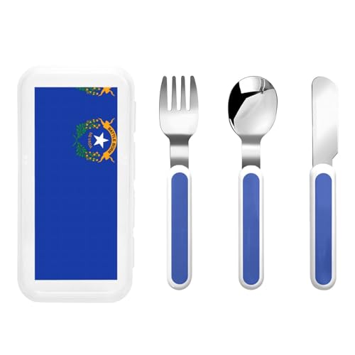 Nevada State Flag Kindergeschirr 3-teiliges Set, wiederverwendbares Messer, Gabel und Löffel Besteckset, tragbares Kindergeschirr zum Schutz von Lebensmitteln von WZYCWB