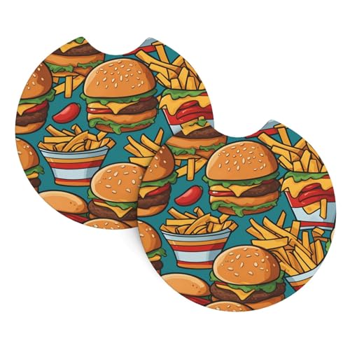 Niedliche Burger-Pommes-Auto-Getränkehalter-Untersetzer – 2 Stück, 6,9 cm, sehr vielseitig, geeignet für weibliche Autobesitzer von WZYCWB