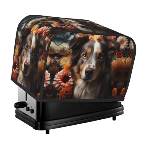 Niedlicher Hund mit Blumen Toaster-Abdeckung, geeignet für breite Schlitze, mit seitlicher Aufbewahrungstasche, leicht zu reinigen, staubdicht, geeignet für die Küche. von WZYCWB