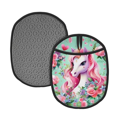 Pinke Einhorn-Silikon-Topfmatte (1/2er-Pack), hochtemperaturbeständig und rutschfest, geeignet zum Grillen, Backen usw. von WZYCWB