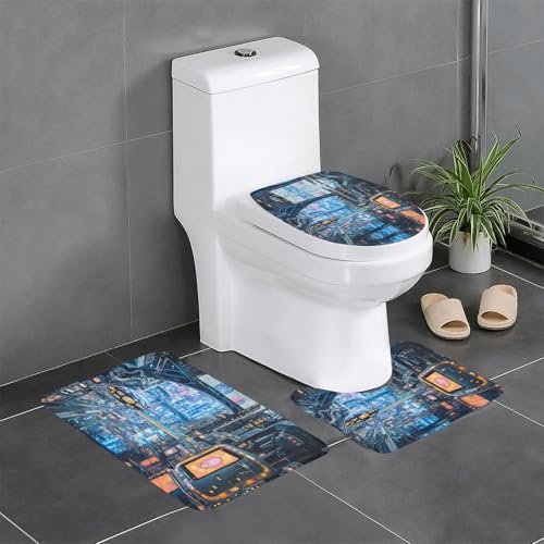 Plüschteppich für Schlafzimmer, Küche, Badewanne, Heimdekoration, Cyber-Gitter-Badezimmer-Schutzmatte, 3-teiliges Set, saugfähiger Teppich für den Außenbereich, von WZYCWB