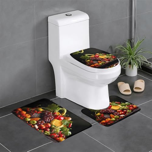 Plüschteppich für Schlafzimmer, Küche, Badewanne, Heimdekoration, Gemüse und Obst, Badezimmer-Schutzmatte, 3-teiliges Set, saugfähiger Teppich für den Außenbereich von WZYCWB