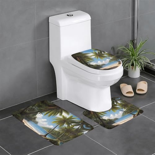 Plüschteppich für Schlafzimmer, Küche, Badewanne, Heimdekoration, Kokosnussbäume am Meer, 3-teiliges Set, saugfähiger Teppich für den Außenbereich von WZYCWB