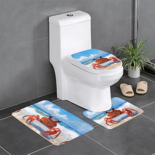 Plüschteppich für Schlafzimmer, Küche, Badewanne, Heimdekoration, Krabben am Strand, Badezimmer-Schutzmatte, 3-teiliges Set, saugfähiger Teppich für den Außenbereich von WZYCWB