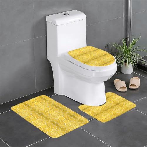 Plüschteppich für Schlafzimmer, Küche, Badewanne, Heimdekoration, Zitronenscheiben, Badezimmer-Schutzmatte, 3-teiliges Set, saugfähiger Teppich für den Außenbereich von WZYCWB