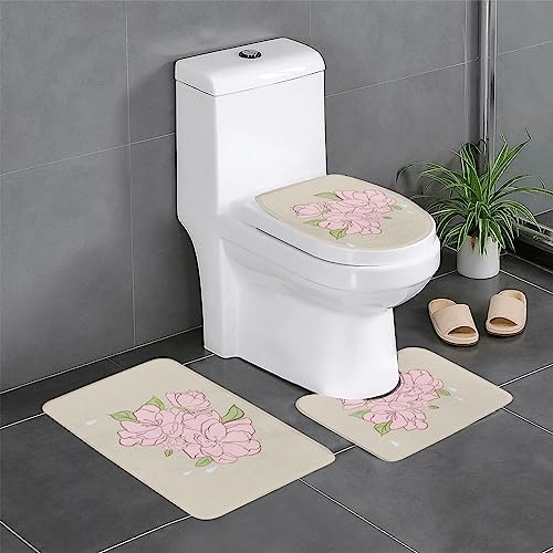 Plüschteppich für Schlafzimmer, Küche, Badewanne, Heimdekoration, geteilte Pfirsichblüten, Badezimmer-Schutzmatte, 3-teiliges Set, saugfähiger Teppich für den Außenbereich von WZYCWB