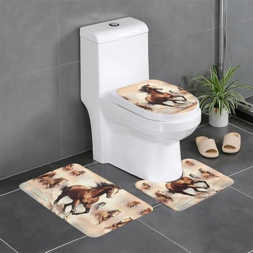 Plüschteppich für Schlafzimmer, Küche, Badewanne, Heimdekoration, tanzendes braunes Pferd, Badezimmer-Schutzmatte, 3-teiliges Set, saugfähiger Teppich für den Außenbereich von WZYCWB