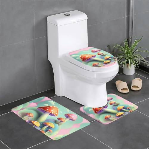 Plüschteppich für Schlafzimmer, Küche, Badewanne, Heimdekoration, verträumter kleiner Pilz, Badezimmer-Schutzmatte, 3-teiliges Set, saugfähiger Teppich für den Außenbereich von WZYCWB