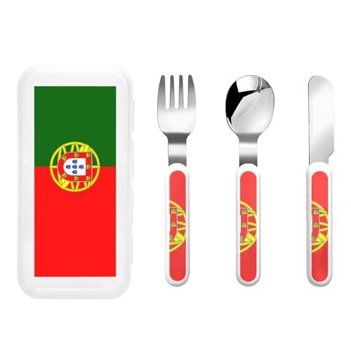 Portugiesische Flagge Kindergeschirr 3-teiliges Set, wiederverwendbares Messer, Gabel und Löffel Besteckset, tragbares Kindergeschirr zum Schutz von Lebensmitteln von WZYCWB