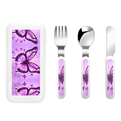 Purple Butterfly Kindergeschirr 3-teiliges Set, Mehrweg Messer, Gabel und Löffel Besteck Set, Tragbares Kindergeschirr Lebensmittelschutz Geschirr Purple Butterfly Kindergeschirr 3-teiliges Set, Mehrweg Messer, Gabel und Löffel Besteck Set, Tragbares Kindergeschirr Lebensmittelschutz Geschirr von WZYCWB