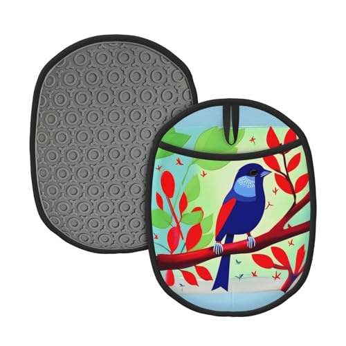 Red Leaf Bird gemusterte Silikon-Topfmatte (1/2er-Pack), hochtemperaturbeständig und rutschfest, geeignet zum Grillen, Backen usw. von WZYCWB