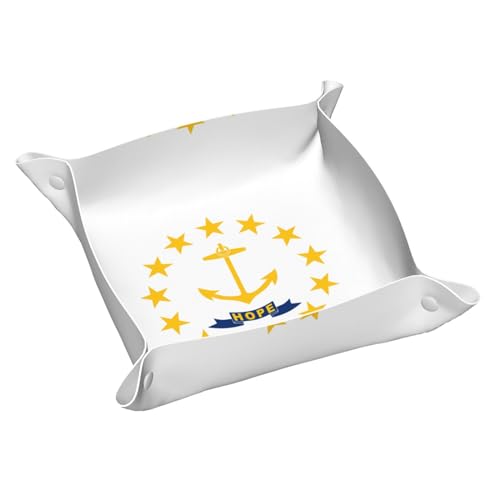 Rhode Island State Flag Kleine bedruckte Leder-Aufbewahrungsbox für den Schreibtisch, multifunktional, personalisierbar von WZYCWB