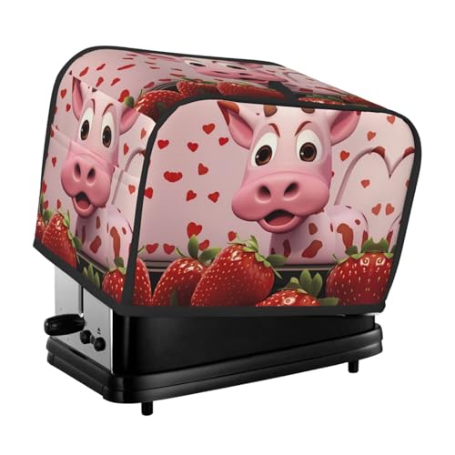 Rosafarbene Kuh mit Erdbeer-Toaster-Abdeckung, geeignet für breites Schlitz-Design, mit seitlicher Aufbewahrungstasche, leicht zu reinigen, staubdicht, geeignet für die Küche. von WZYCWB