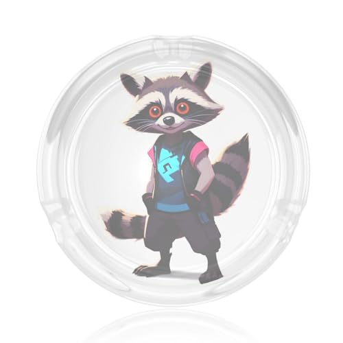 Runder Aschenbecher aus Glas mit neonfarbenem Waschbär-Hack – ideale Dekoration für Zuhause und Büro Runder Aschenbecher aus Glas mit neonfarbenem Waschbär-Hack – ideale Dekoration für Zuhause und Büro von WZYCWB