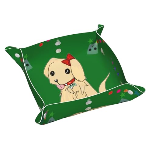 Schreibtisch-Aufbewahrungsbox aus Leder, Motiv: Cartoon-Hund auf Gras, mittelgroß, multifunktional, personalisierbar von WZYCWB