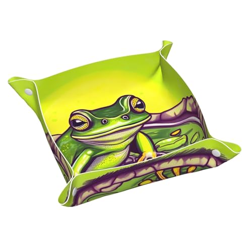 Schreibtisch-Aufbewahrungsbox aus Leder, Motiv: Frosch im Teich, mittelgroß, multifunktional, personalisierbar von WZYCWB