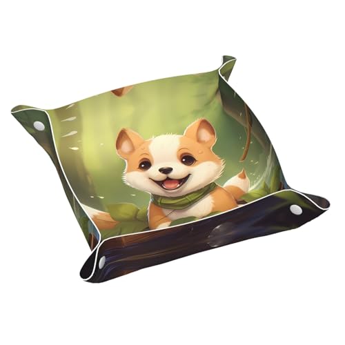 Schreibtisch-Aufbewahrungsbox aus Leder mit Aufschrift "Happy Sitting Dog", mittelgroß, multifunktional, personalisierbar von WZYCWB