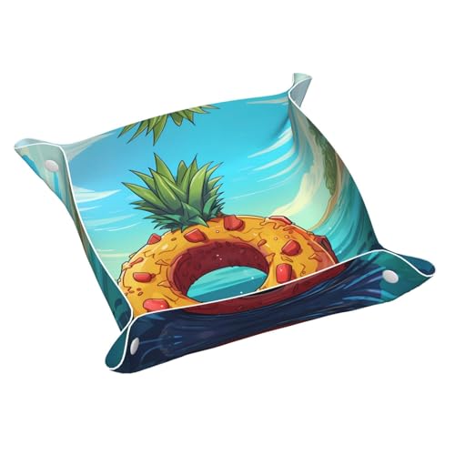 Schreibtisch-Aufbewahrungsbox aus bedrucktem Leder, Motiv: Sommerananas, mittelgroß, multifunktional, personalisierbar von WZYCWB