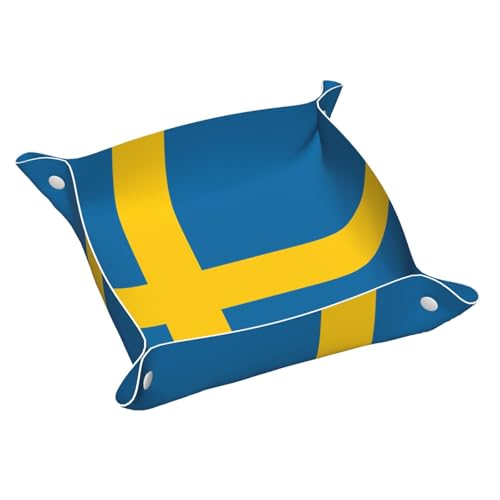 Schreibtisch-Aufbewahrungsbox mit schwedischer Flagge, mittelgroß, bedrucktes Leder, multifunktional, personalisierbar von WZYCWB