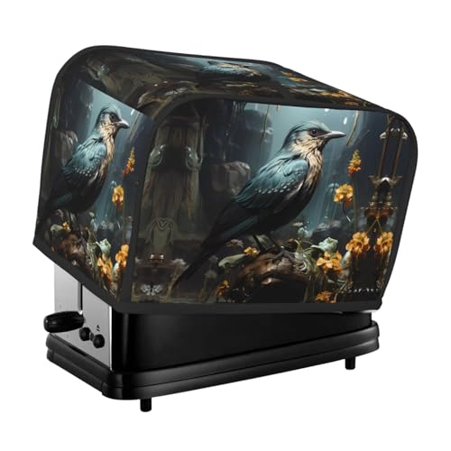 Schwarze Vogel- und Blumen-Toaster-Abdeckung, geeignet für breites Schlitz-Design, mit seitlicher Aufbewahrungstasche, leicht zu reinigen, staubdicht, geeignet für die Küche. von WZYCWB