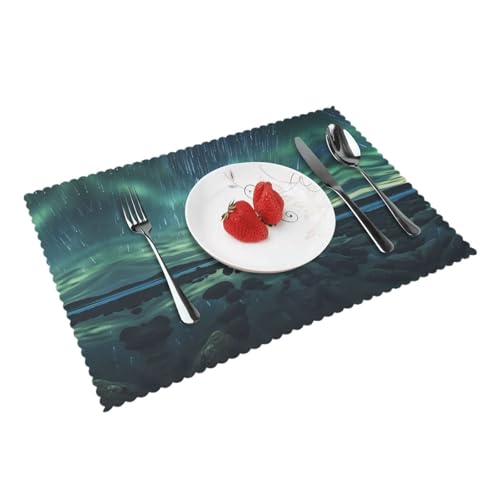 Sea Under The Aurora Borealis Platzsets, leicht zu reinigen, 30,5 x 45,7 cm, geeignet für Esszimmer, Terrassentisch, Küche, 4 Stück von WZYCWB