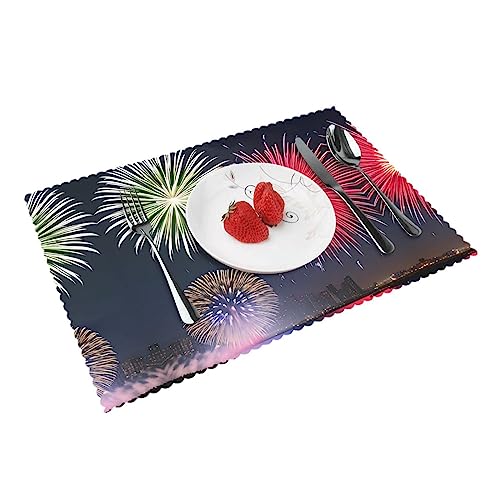 Splendid Feuerwerk-Tischsets, leicht zu reinigen, 30,5 x 45,7 cm, geeignet für Esszimmer, Terrassentisch, Küche, 4 Stück von WZYCWB