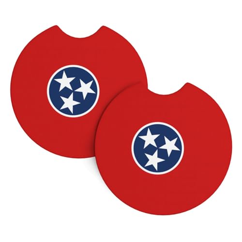 Tennessee State Flag Auto-Innen-Untersetzer, 6,9 cm Durchmesser, saugfähige Untersetzer für Auto, Auto, LKW, SUV, 2 Stück von WZYCWB